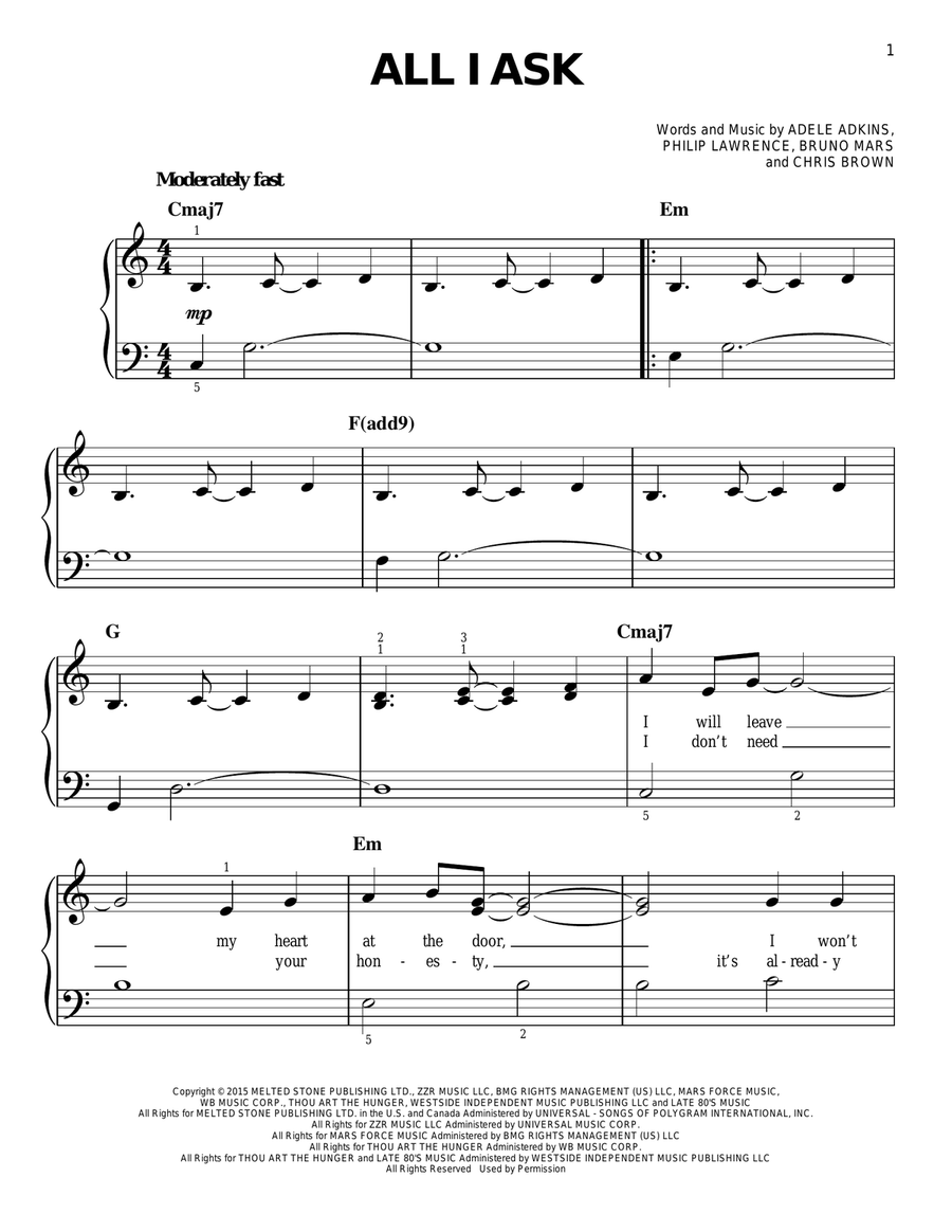 All I Ask Easy Piano scores gallery preview page 1