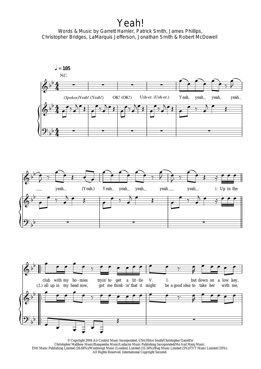 Yeah! (featuring Lil Jon and Ludacris) Piano, Vocal, Guitar scores gallery preview page 1