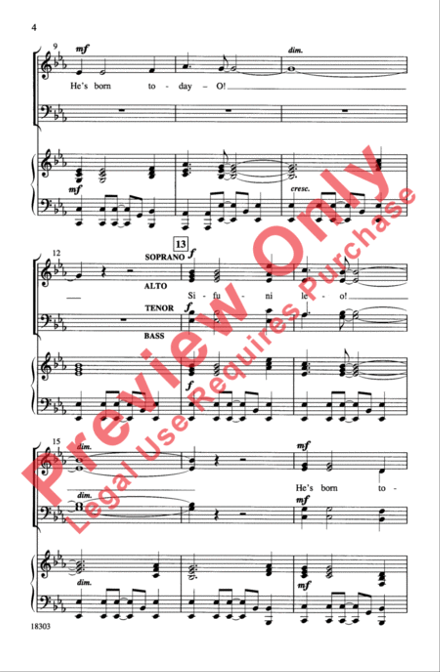 Sifuni Leo! (He's Born Today-O!) 4-Part scores gallery preview page 4