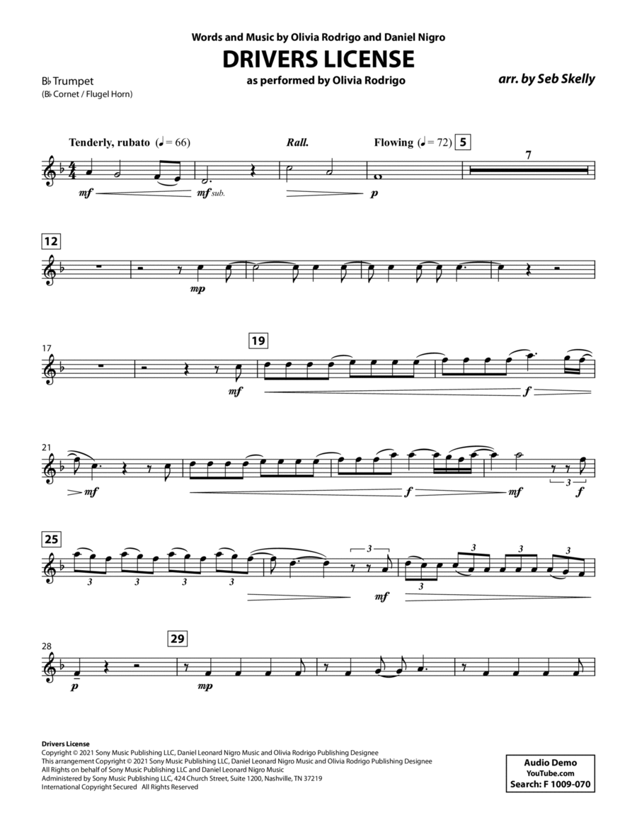 Drivers License (for Brass Quintet) (arr. Seb Skelly) - Bb Trumpet Brass Quintet scores gallery preview page 1