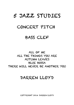Book cover for 5 Intermediate jazz studies for Bass clef Concert pitch instruments