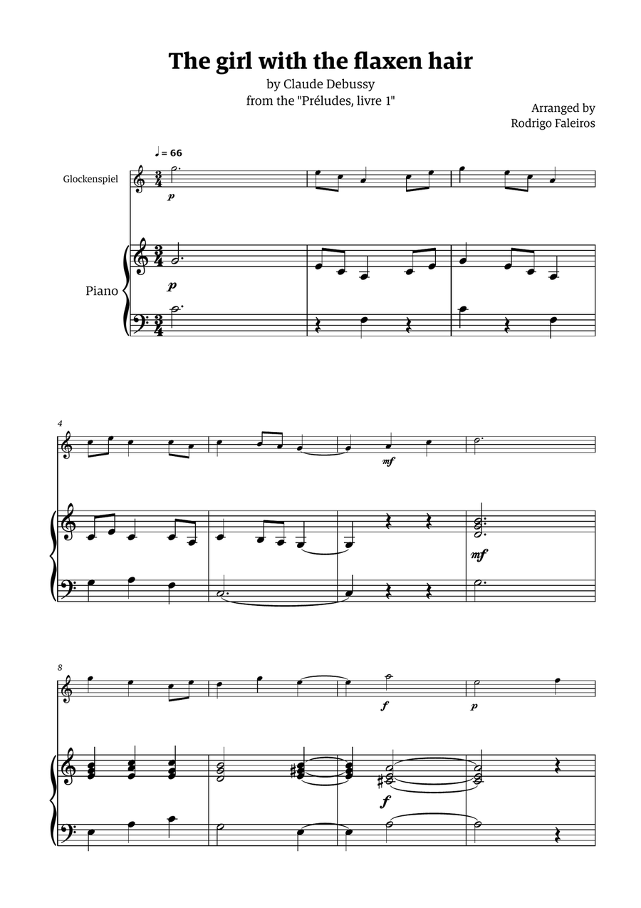 The Girl With The Flaxen Hair (glockenspiel with piano accompaniment) Piano Accompaniment scores gallery preview page 1