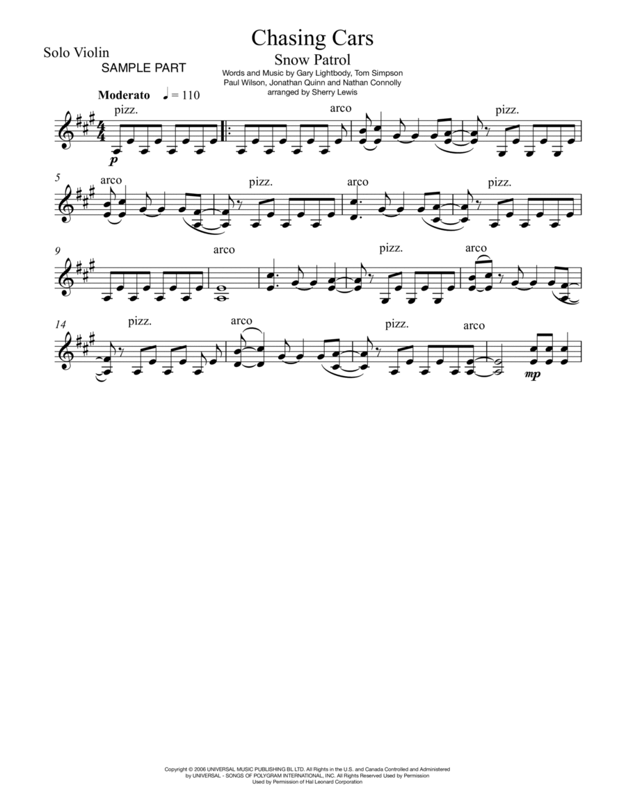 Chasing Cars Violin Solo scores gallery preview page 1