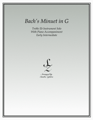 Book cover for Bach's Minuet In G (treble Eb instrument solo)
