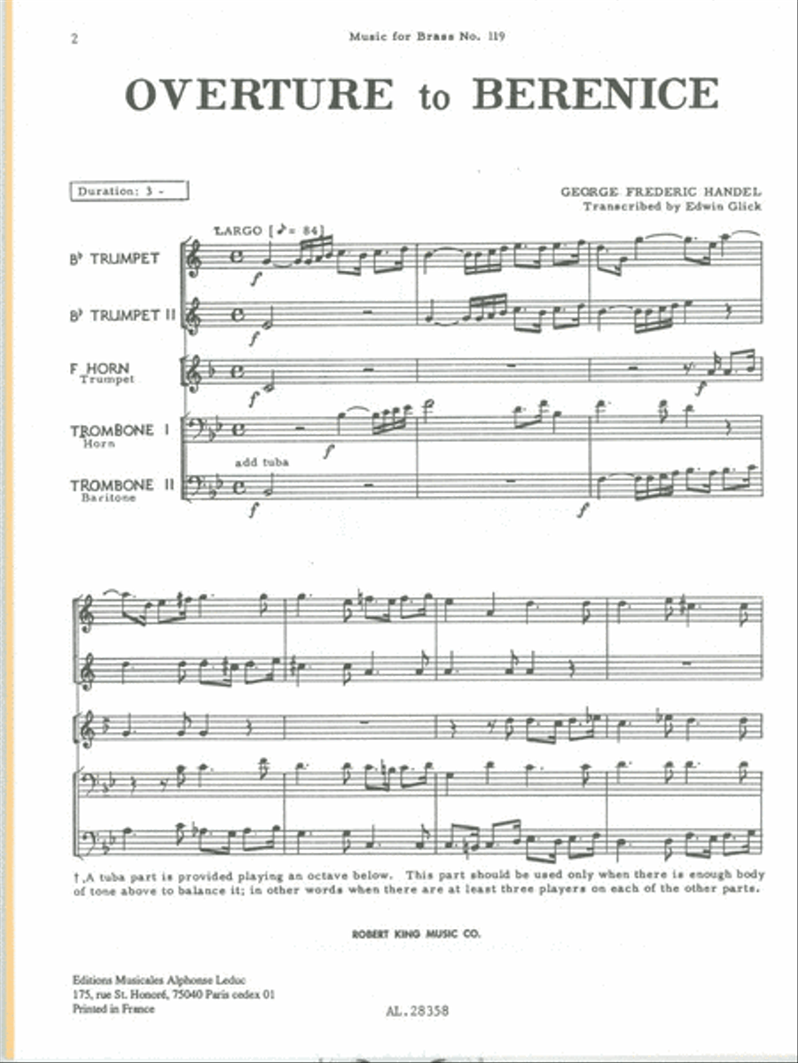 Overture From 'berenice' (quintet-brass) School and Community scores gallery preview page 2