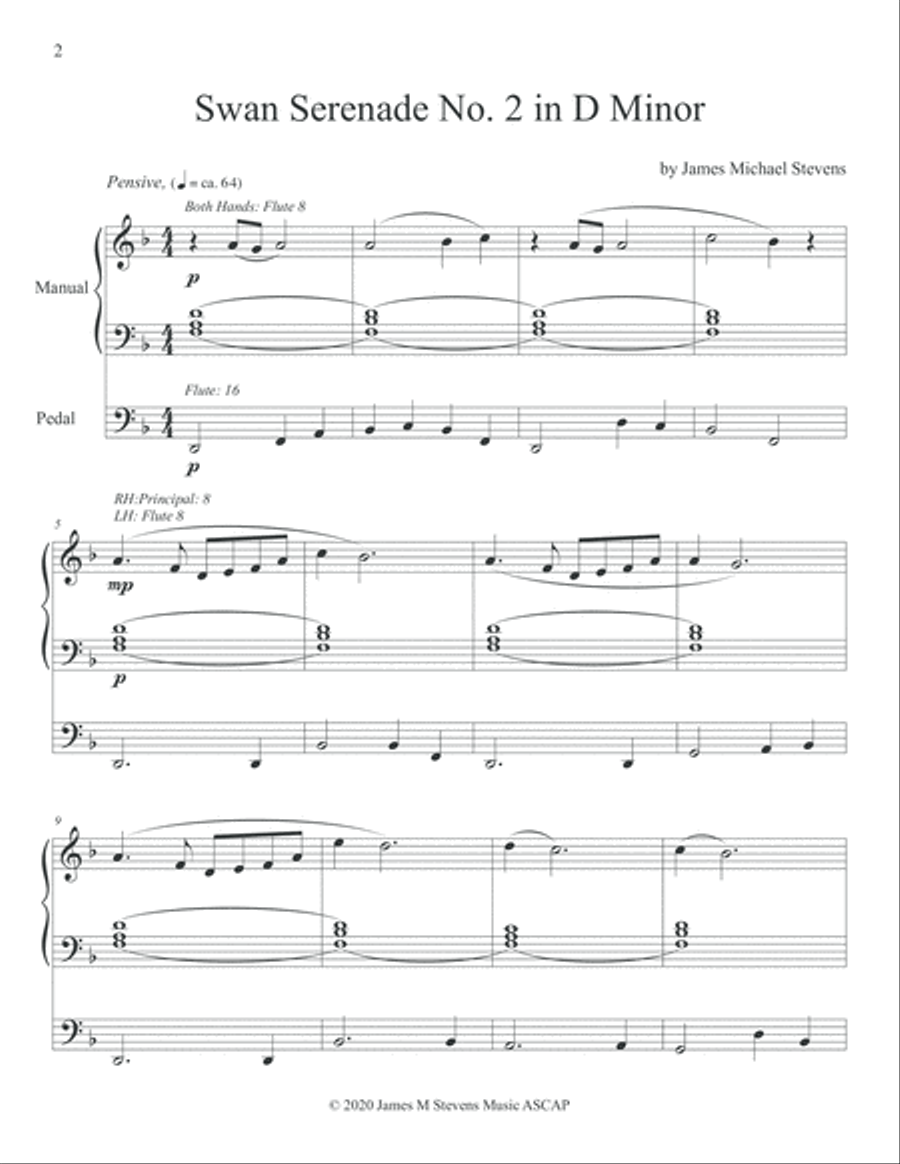 Swan Serenade No. 2 in D Minor Organ Solo scores gallery preview page 2