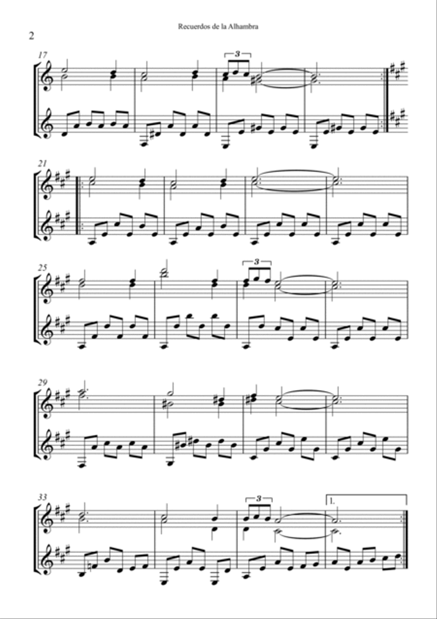 Recuerdos de la Alhambra Score and Parts scores gallery preview page 2