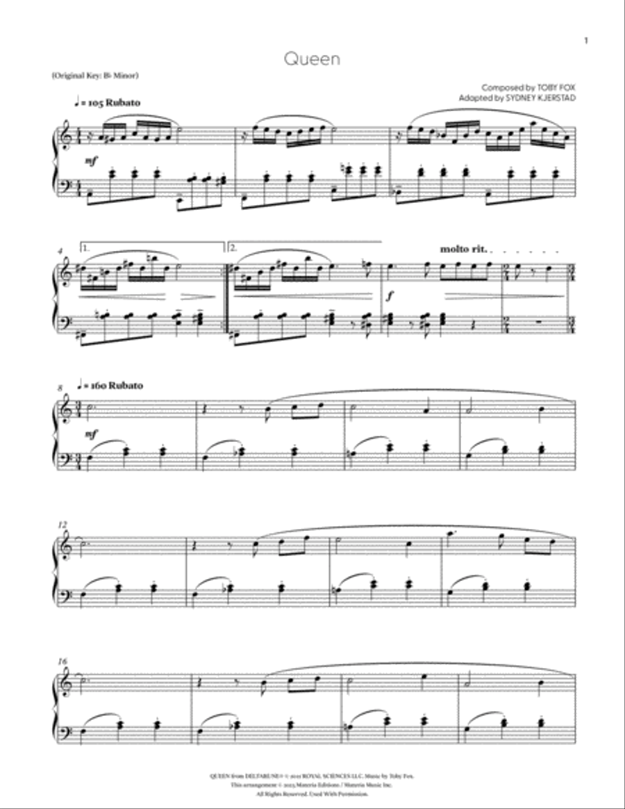 Queen (DELTARUNE Chapter 2 - Piano Sheet Music)