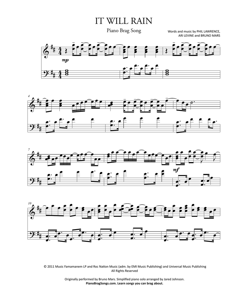 It Will Rain Piano Solo scores gallery preview page 1