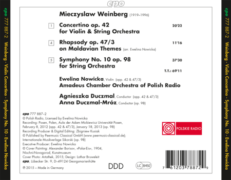 Mieczyslaw Weinberg: Violin Concertino Op. 42 - Rhapsody on Moldavian Themes Op. 47/3 - Symphony No. 10, Op. 98 image number null
