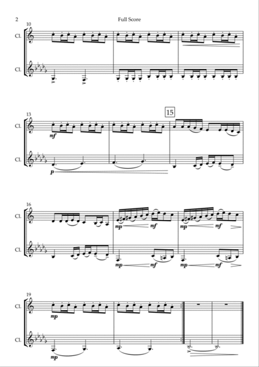 Carol Of The Bells (Mykola Leontovych) for Clarinet in Bb & Clarinet in A Duo Clarinet Duet scores gallery preview page 2