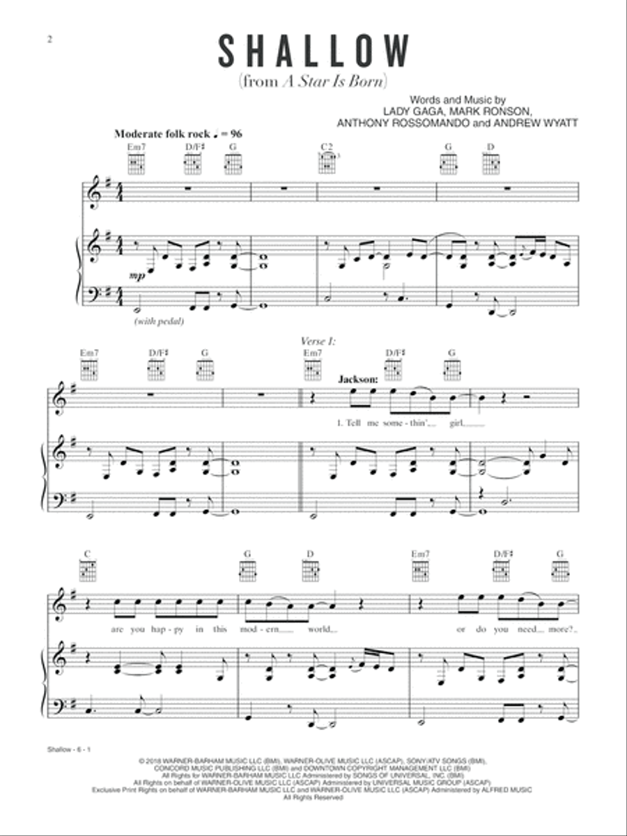 Shallow Piano, Vocal, Guitar scores gallery preview page 2