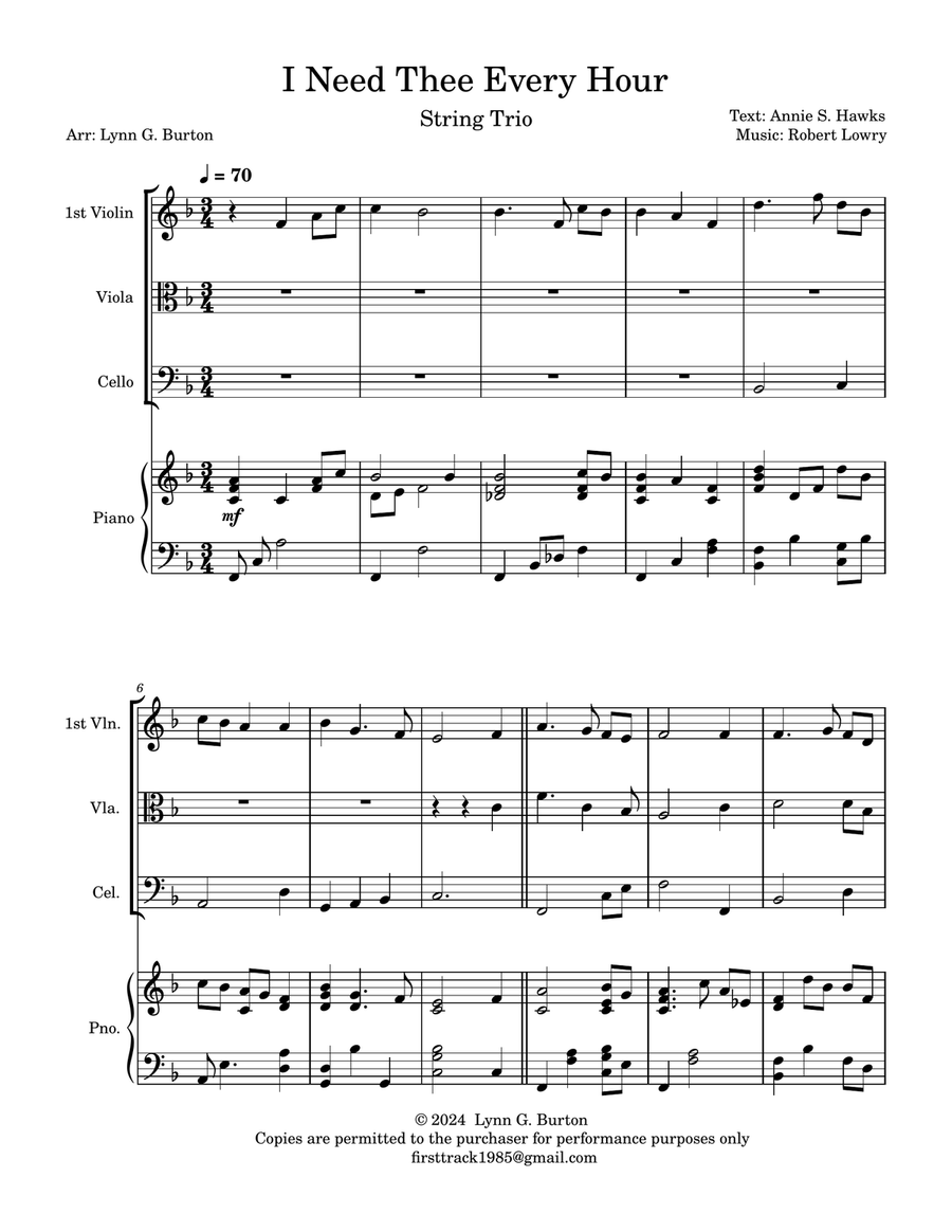 I Need Thee Every Hour String Trio scores gallery preview page 1