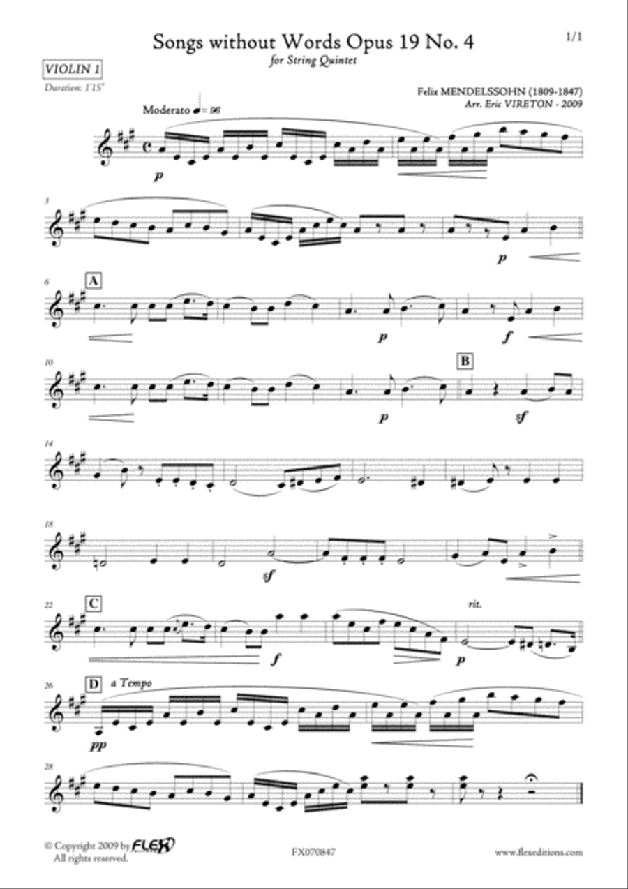 Songs without Words Opus 19 No. 4 String Quintet scores gallery preview page 5
