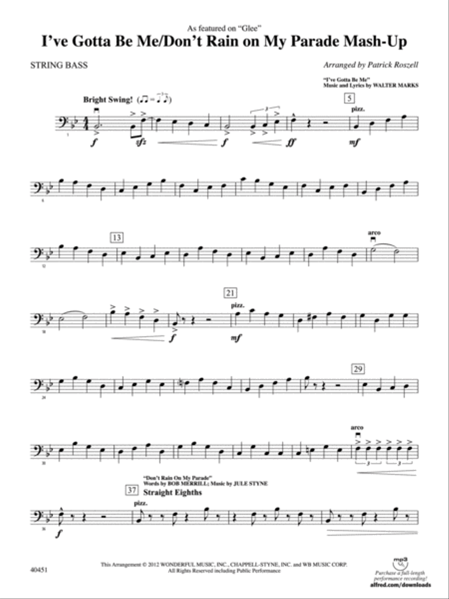 I’ve Gotta Be Me / Don’t Rain on My Parade Mash-Up: String Bass Full Orchestra scores gallery preview page 1