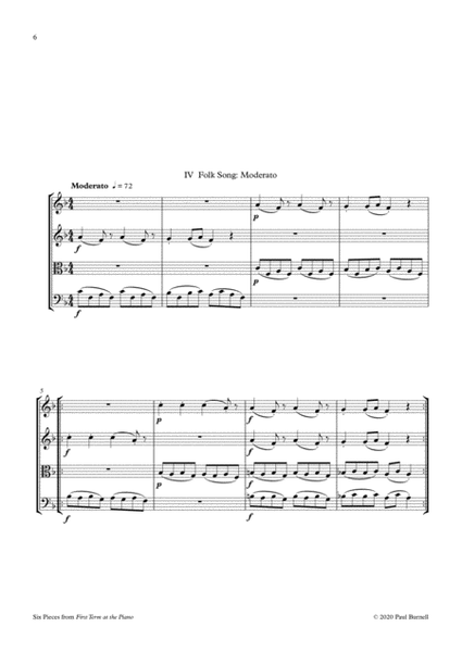 Six Pieces from First Term at the Piano, arranged for instruments in four parts image number null