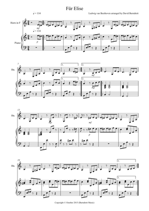 Fur Elise for French Horn and Piano