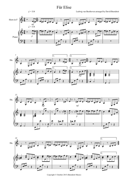 Fur Elise for French Horn and Piano image number null