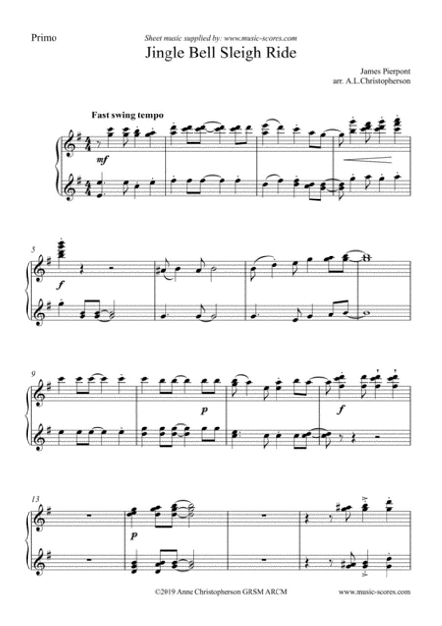 Jingle Bell Sleigh Ride - Piano Duet Piano Duet scores gallery preview page 6