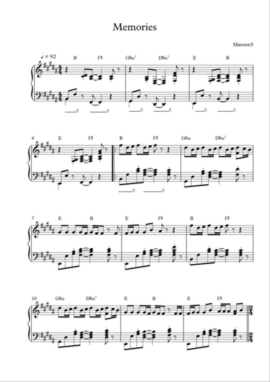 Memories Piano Solo scores gallery preview page 1