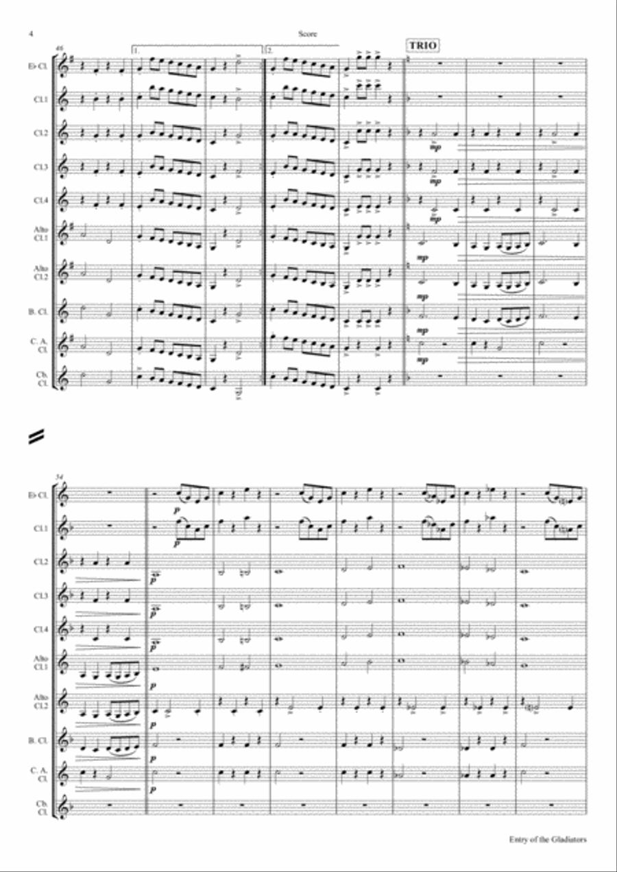 Entrance of the Gladiators (Thunder and Blazes) - Circus March - Clarinet Choir Clarinet Choir scores gallery preview page 4
