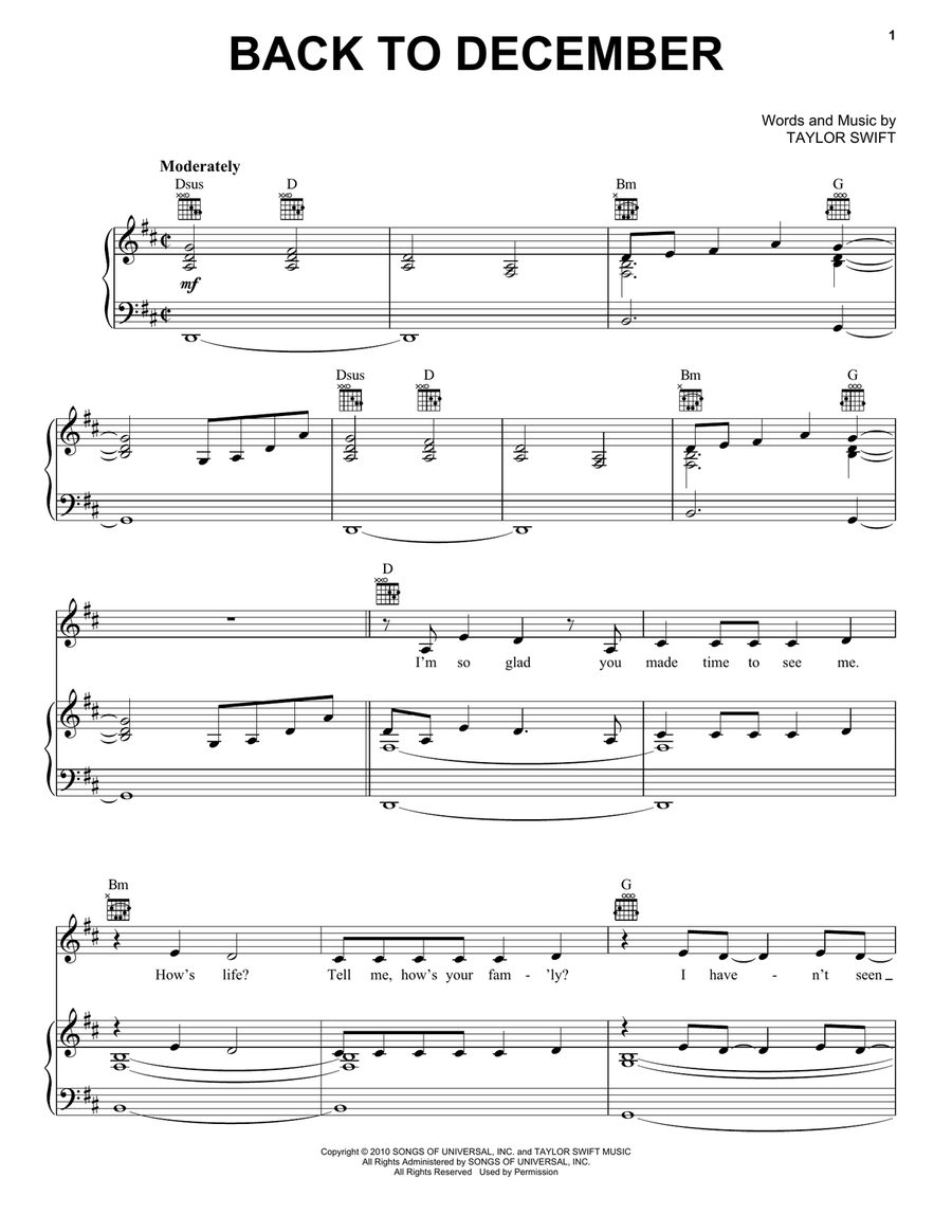 Back To December Acoustic Guitar scores gallery preview page 1