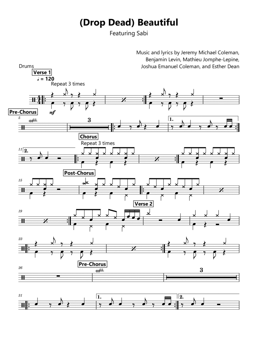 Drop Dead Beautiful Drum Set scores gallery preview page 1