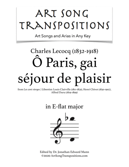 Ô Paris, gai séjour de plaisir (transposed to E-flat major)