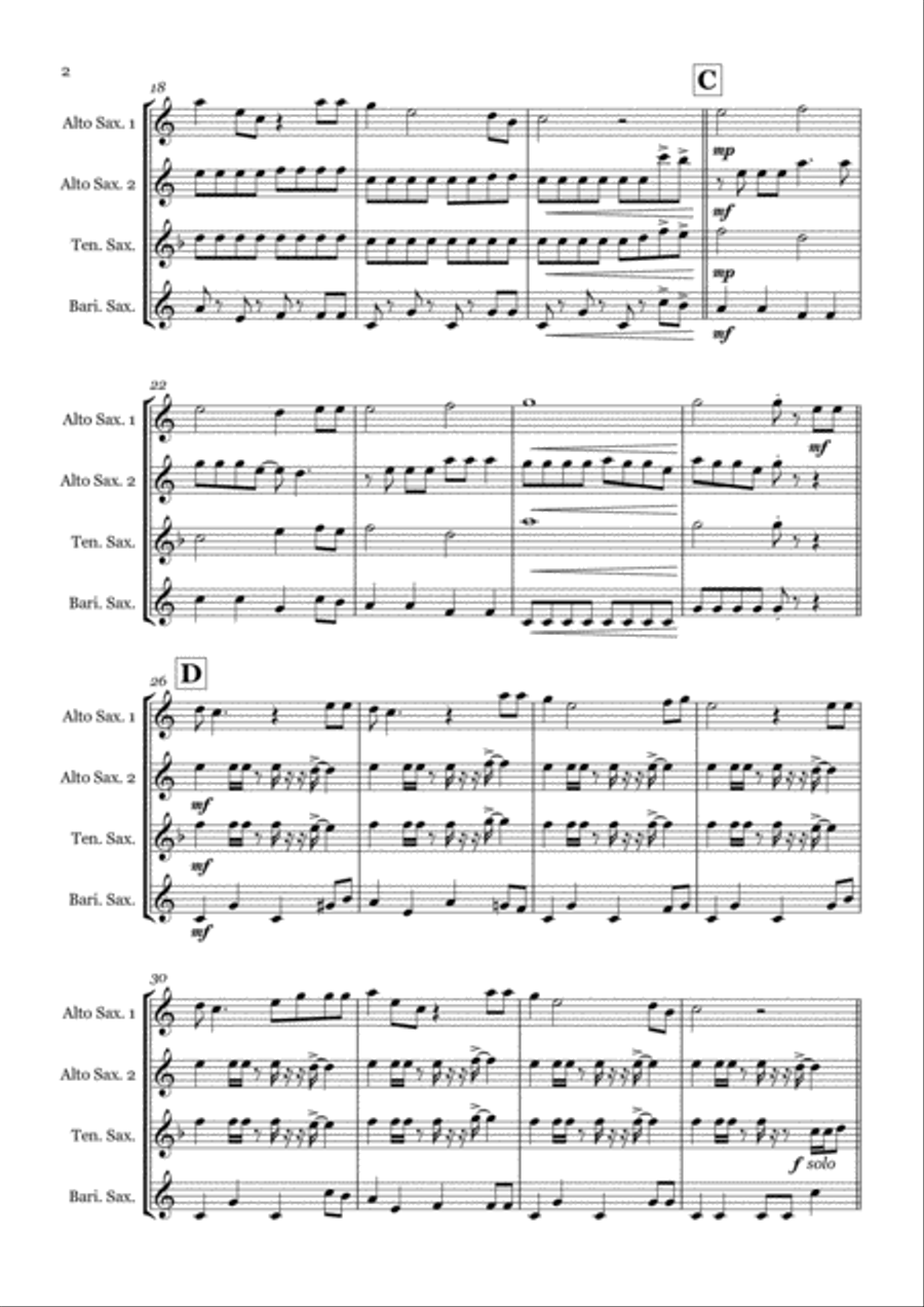 Merry Christmas Everyone Saxophone Quartet scores gallery preview page 2