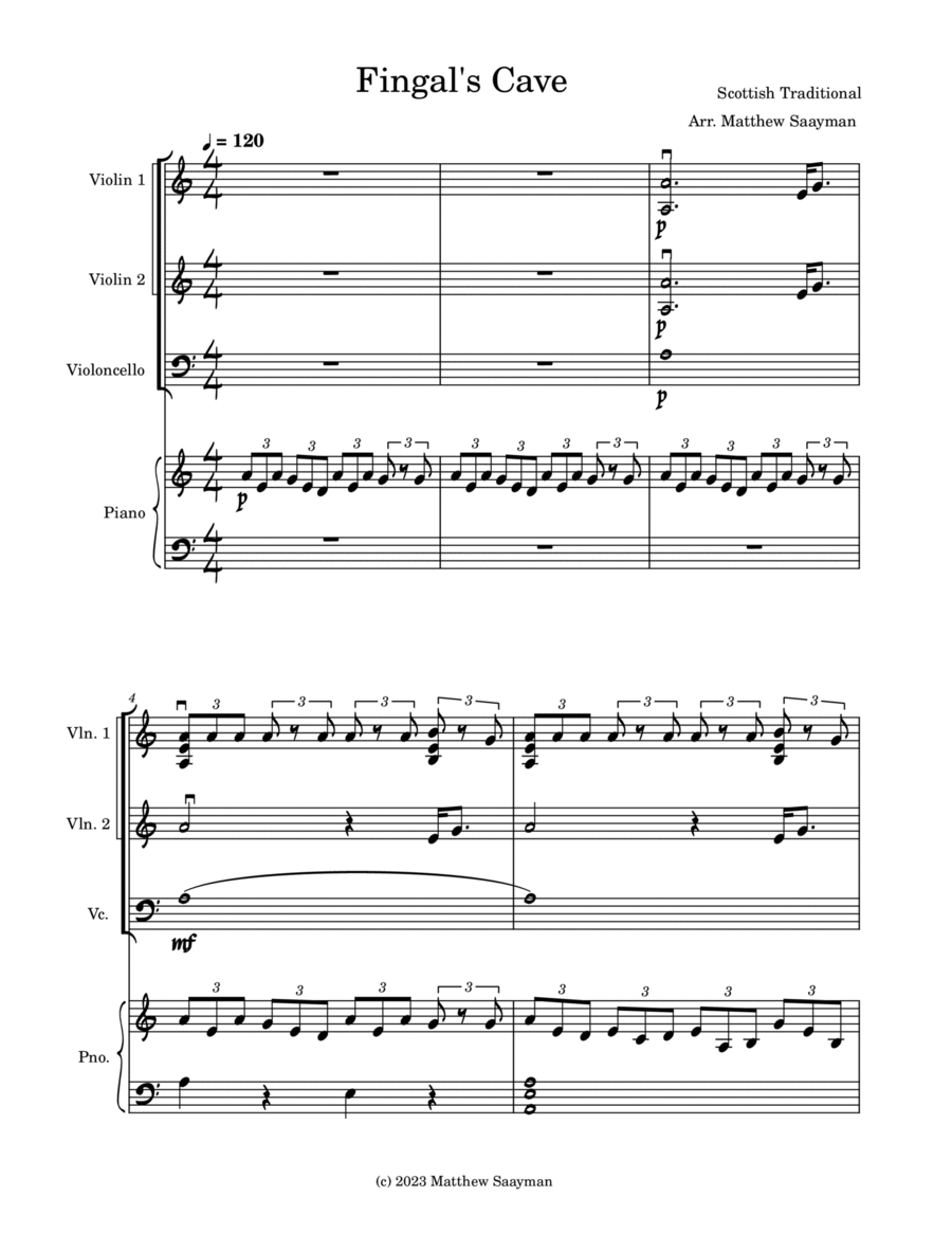 Fingal's Cave - Scottish Traditional - Violin, Piano, cello Piano Trio scores gallery preview page 1