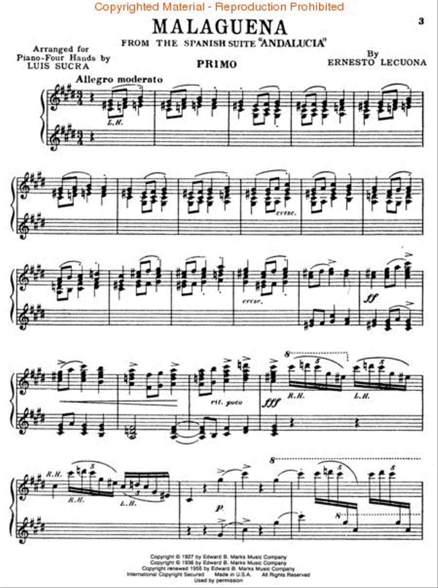 Malagueña Malagueña 1 Piano, 4-Hands scores gallery preview page 3