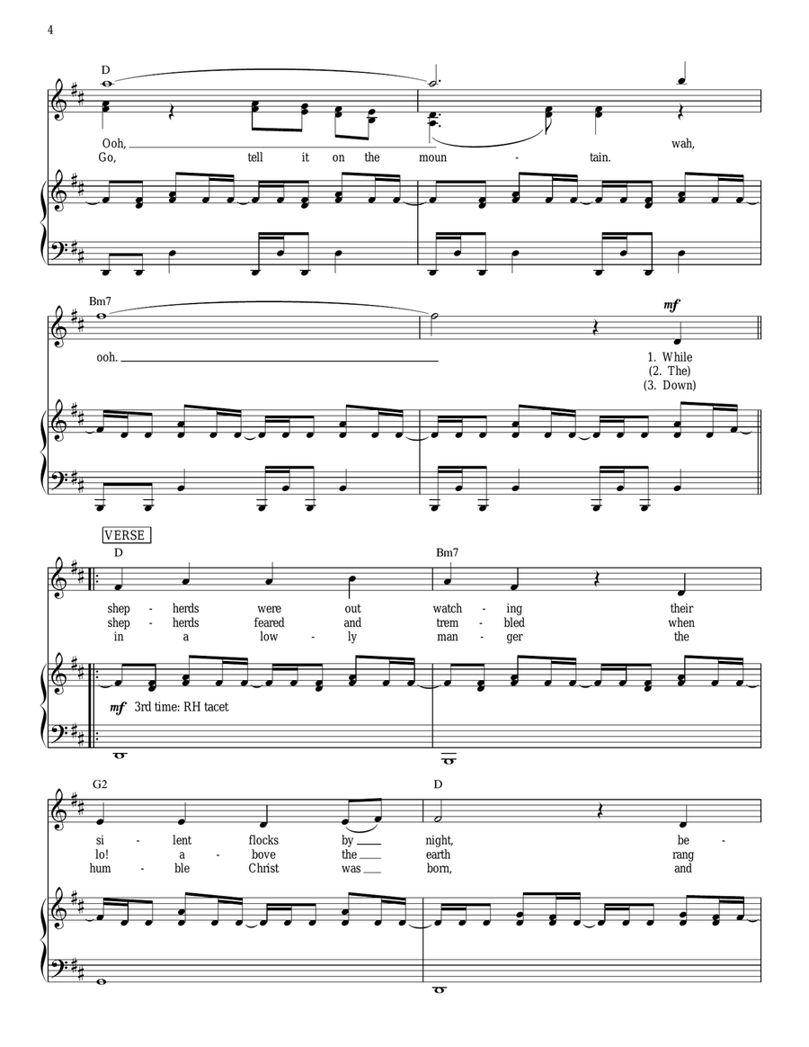 Go Tell It On The Mountain Piano, Vocal, Guitar scores gallery preview page 4