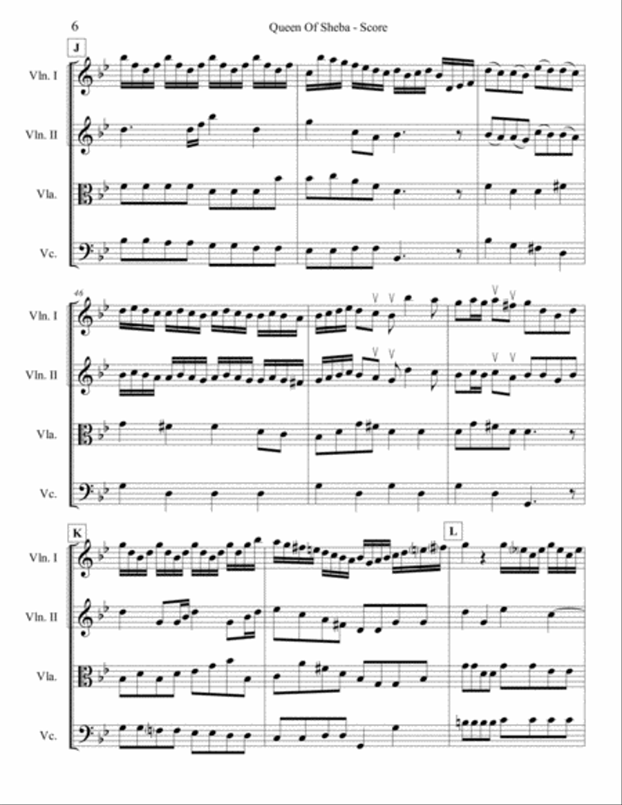 Queen Of Sheba for String Quartet String Quartet scores gallery preview page 6
