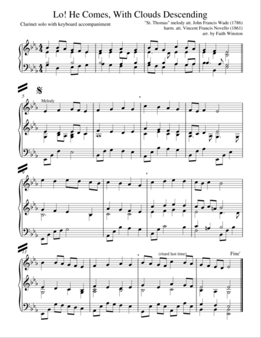 Lo! He Comes With Clouds Descending Clarinet Solo scores gallery preview page 1
