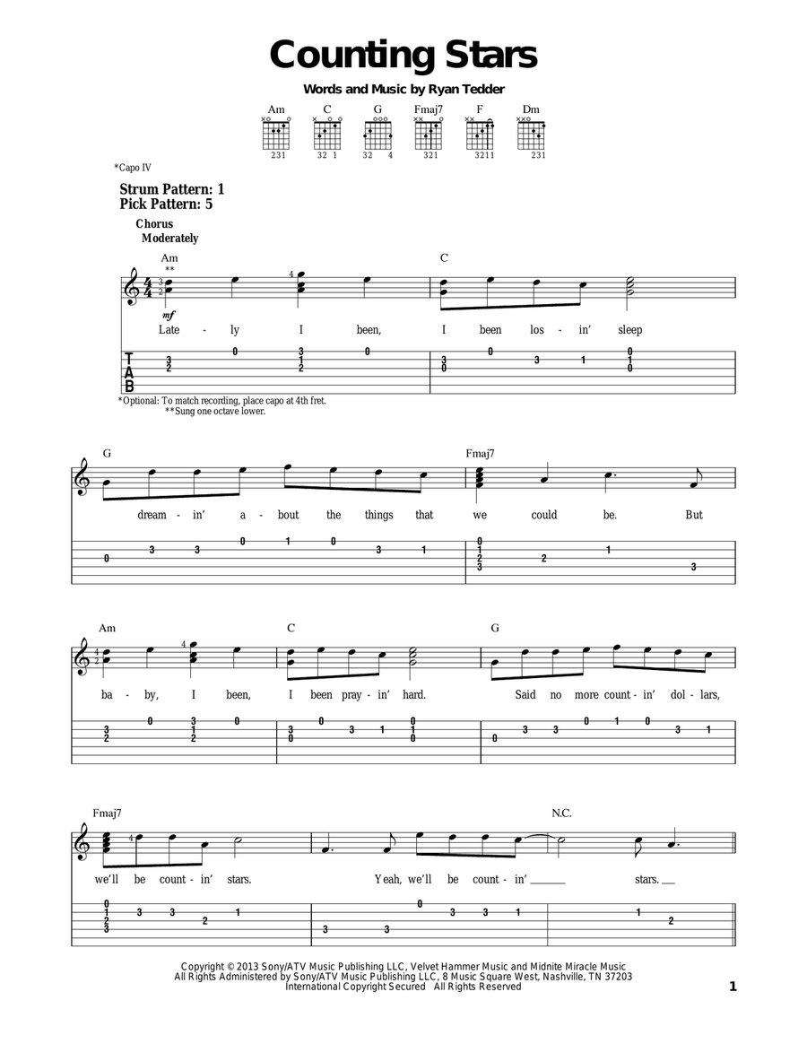 Counting Stars Acoustic Guitar scores gallery preview page 1