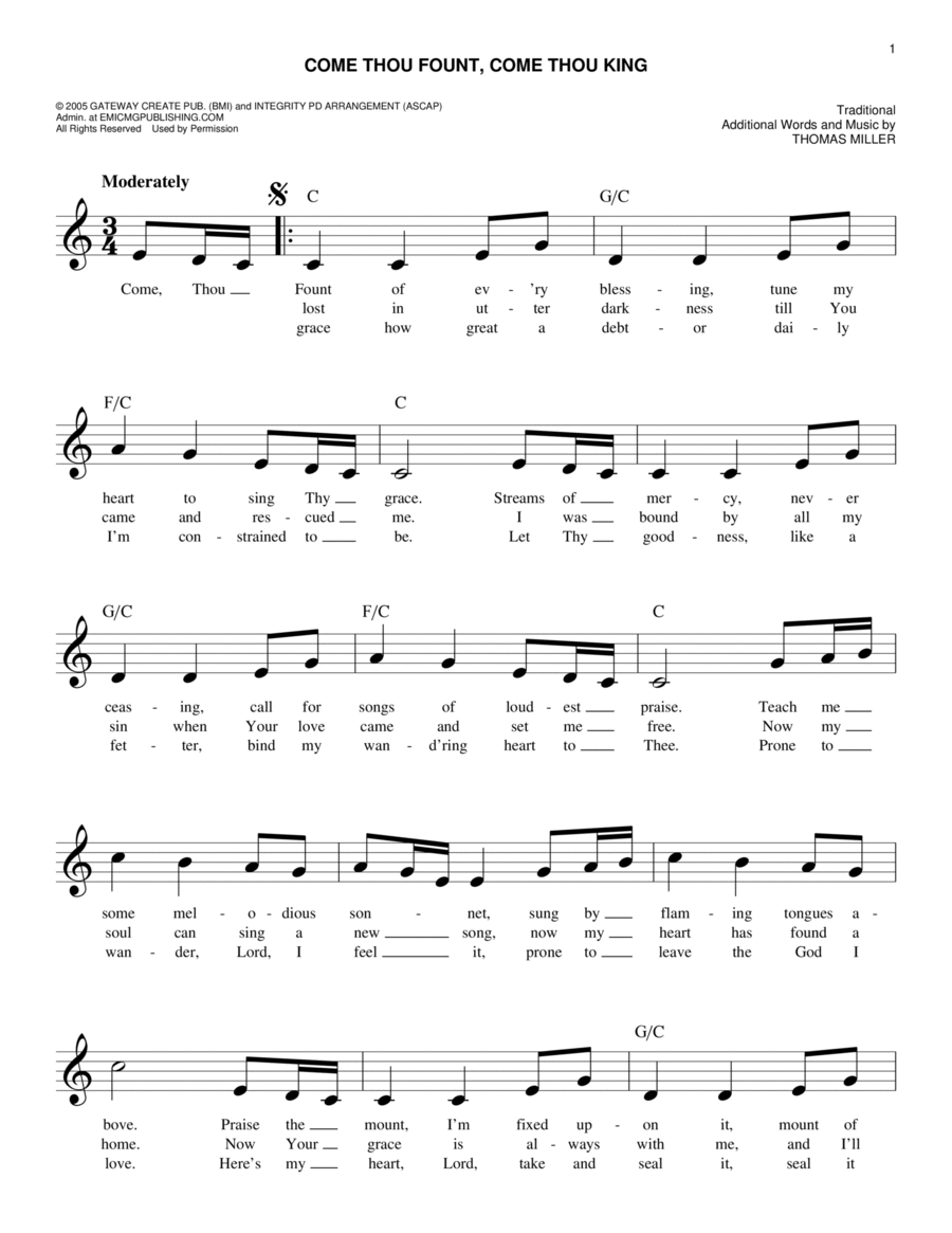Come Thou Fount, Come Thou King Piano scores gallery preview page 1