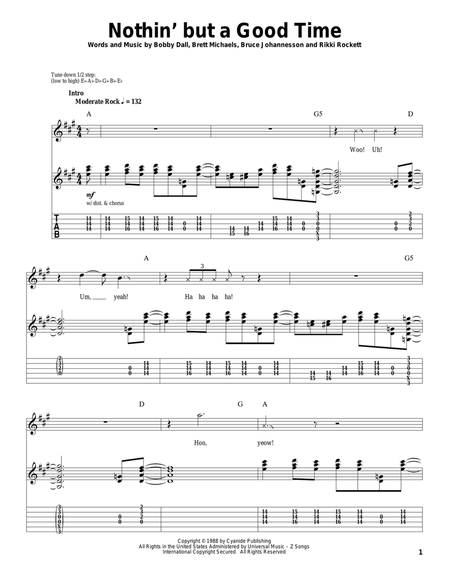 Nothin' But A Good Time Acoustic Guitar scores gallery preview page 1