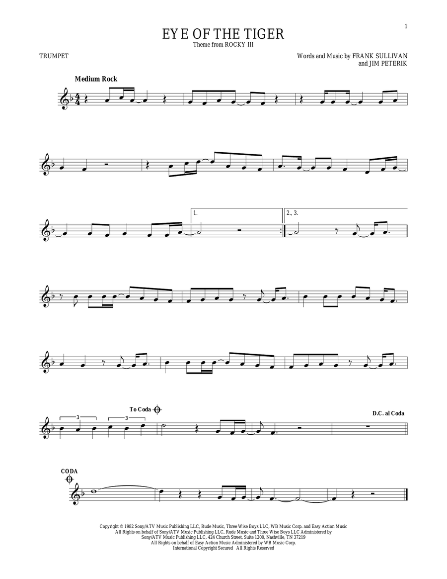 Eye Of The Tiger Trumpet Solo scores gallery preview page 1