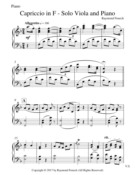 "Capriccio in F" - for Solo Viola and Piano. image number null