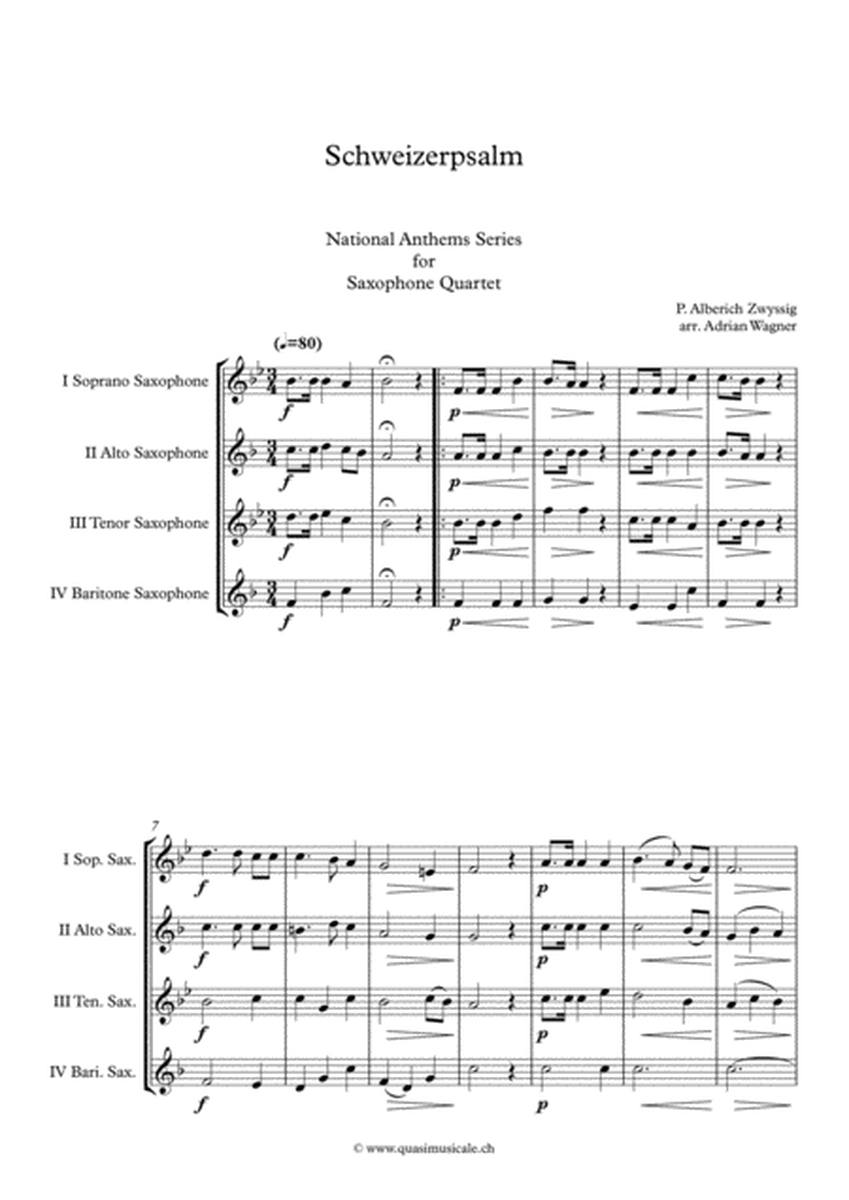 "Schweizerpsalm" (National Anthem of Switzerland) Saxophone Quartet (SATB) arr. Adrian Wagner image number null