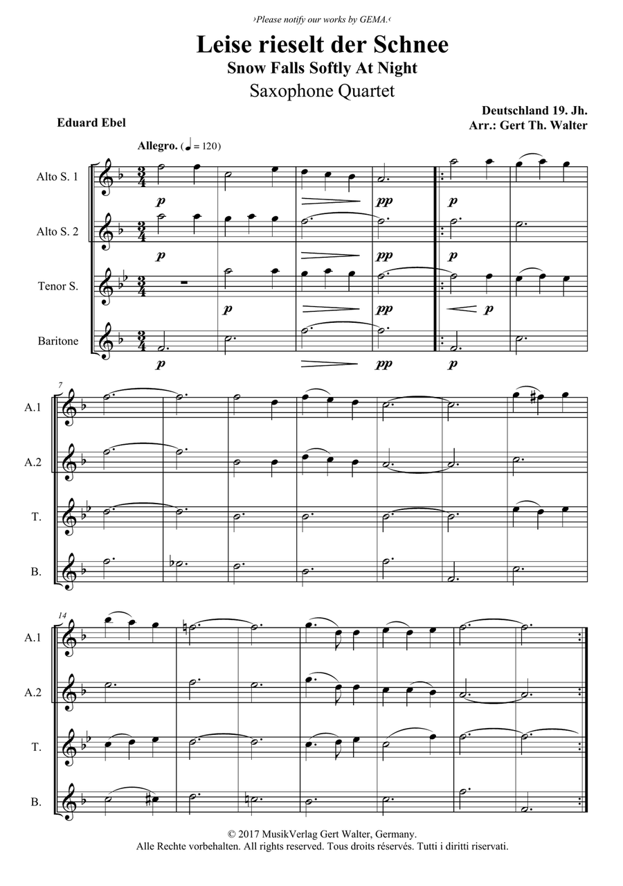 Snow Falls Softly At Night Woodwind Quartet scores gallery preview page 1