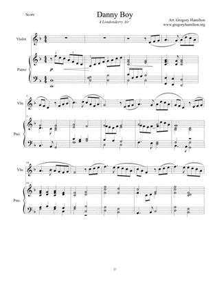 Danny Boy, a Londonderry Air, arranged for Violin and Piano