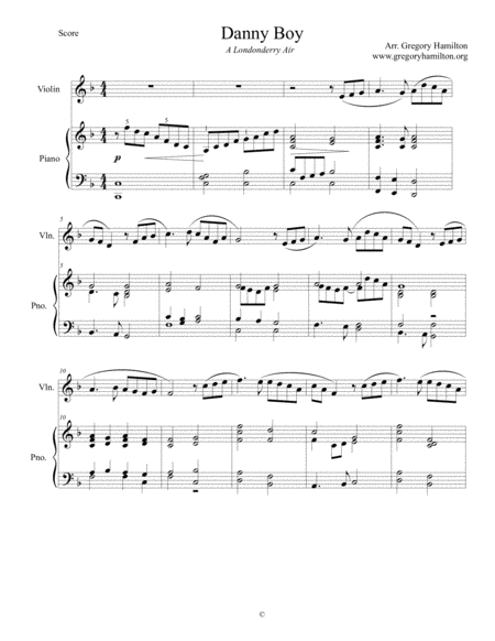 Danny Boy, a Londonderry Air, arranged for Violin and Piano image number null