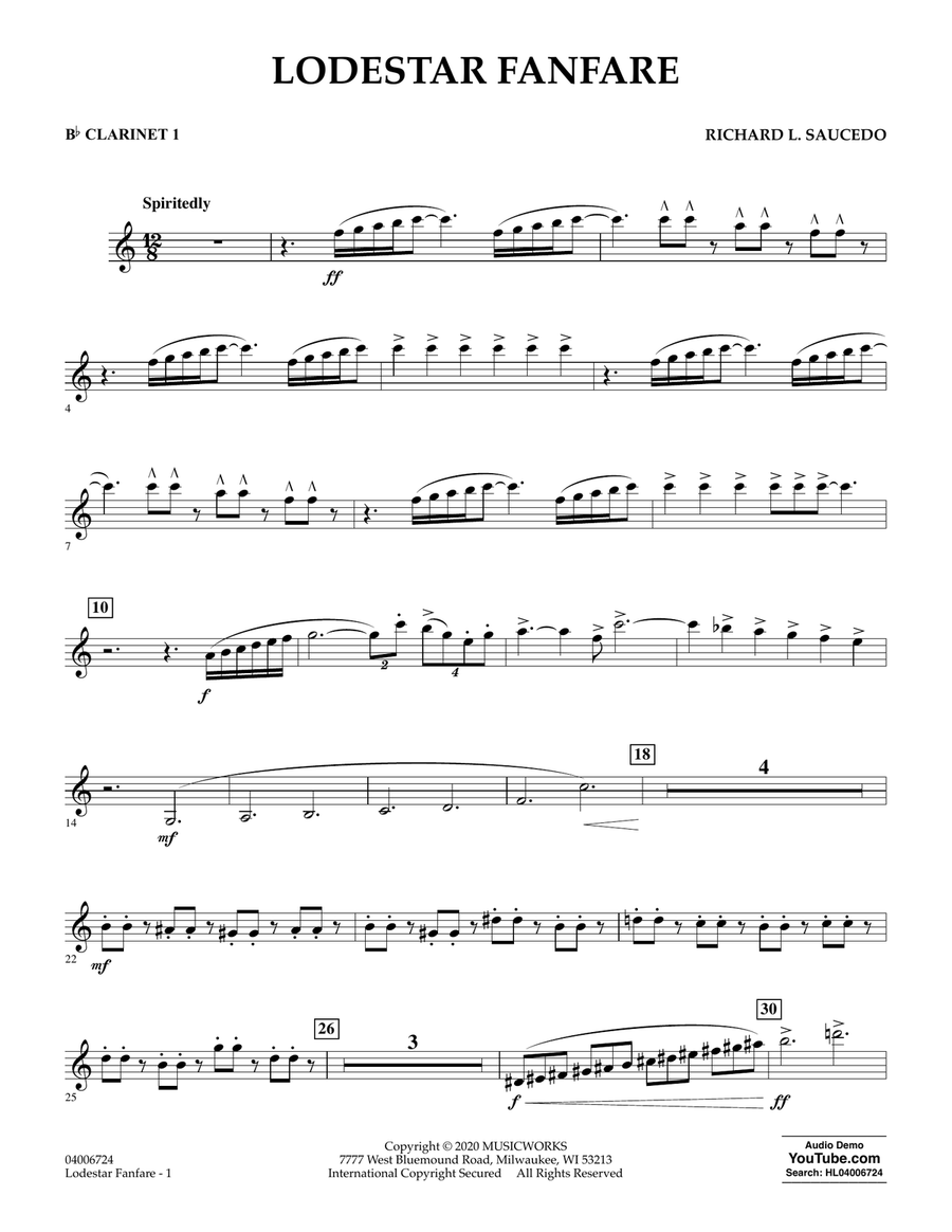Lodestar Fanfare - Bb Clarinet 1 Concert Band scores gallery preview page 1