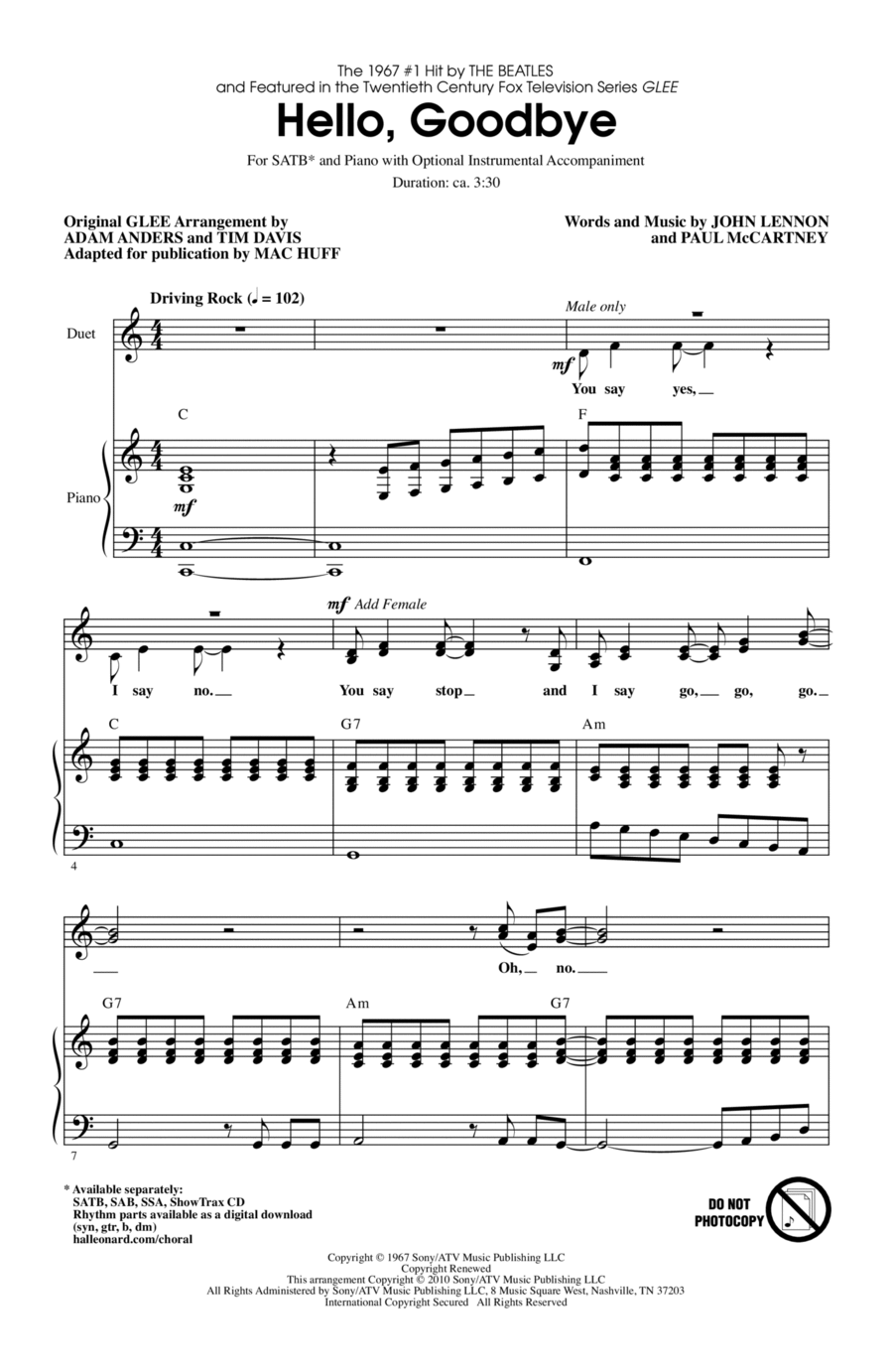 Hello, Goodbye 4-Part scores gallery preview page 1