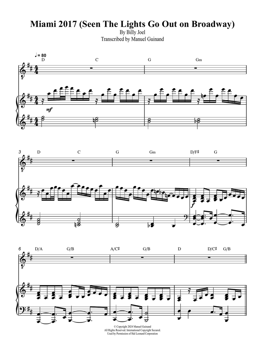 Miami 2017 (Seen The Lights Go Out On Broadway) Piano, Vocal scores gallery preview page 1