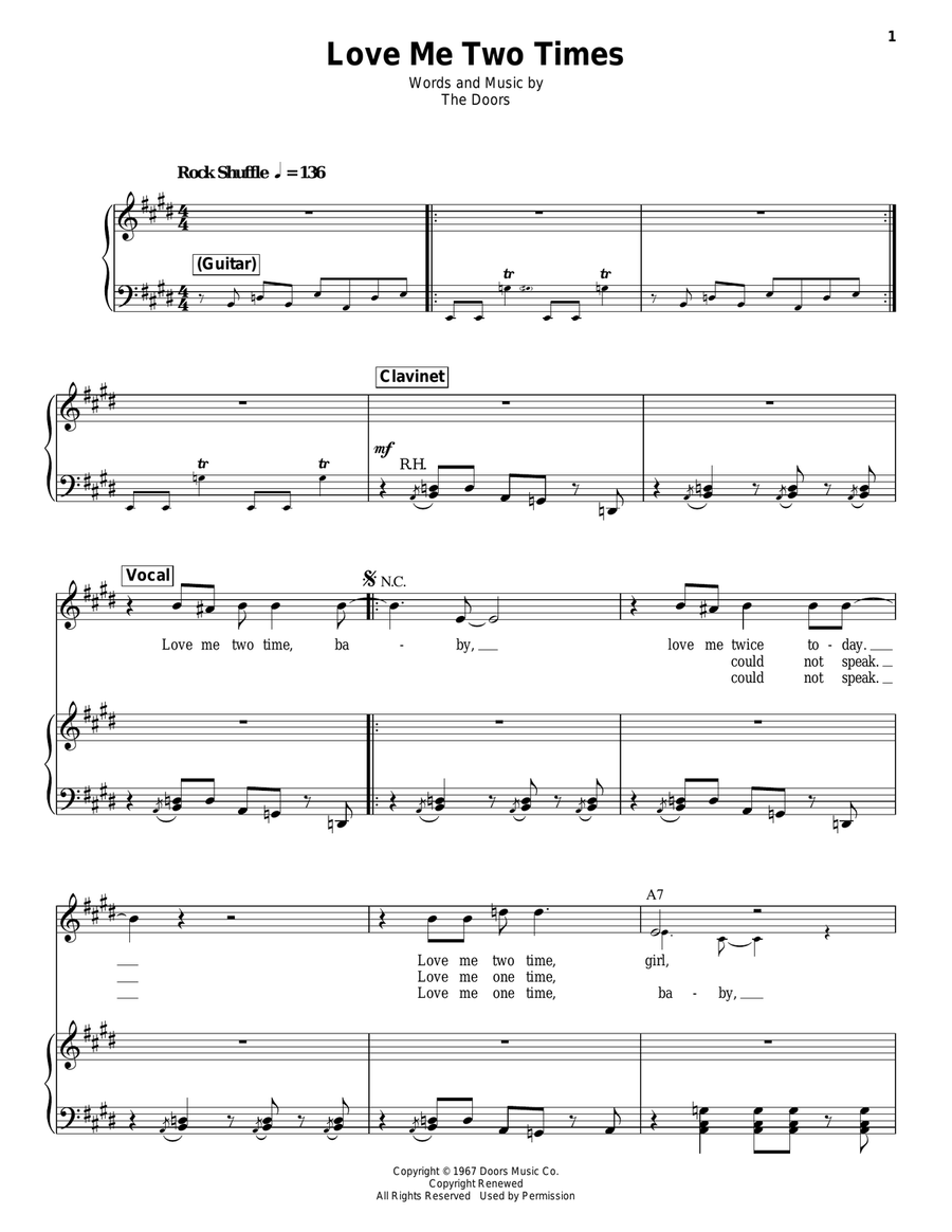 Love Me Two Times Love Me Two Times Piano, Vocal scores gallery preview page 1