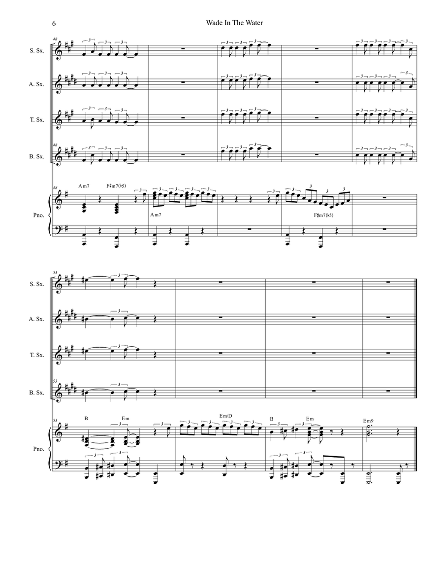 Wade In The Water (for Saxophone Quartet and Piano) Woodwind Ensemble scores gallery preview page 6
