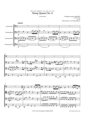 K159 - String Quartet no.6, 1st movement - Andante - 4 Cellos