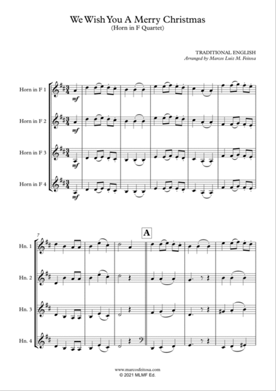 We Wish You A Merry Christmas - Horn in F Quartet French Horn Quartet scores gallery preview page 3